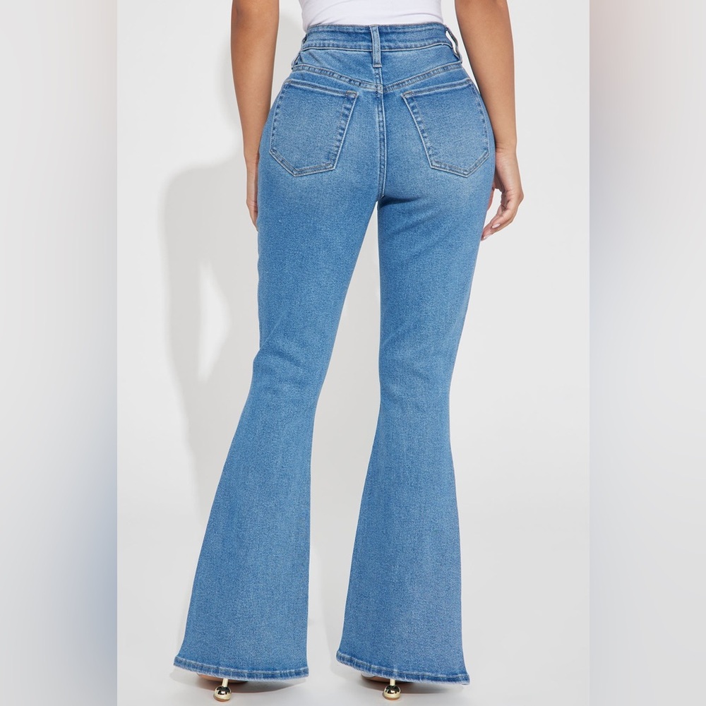 Fashion Nova Petite Girl Bye High Rise Flare Jeans - Light Blue Wash - Picture 3 of 11